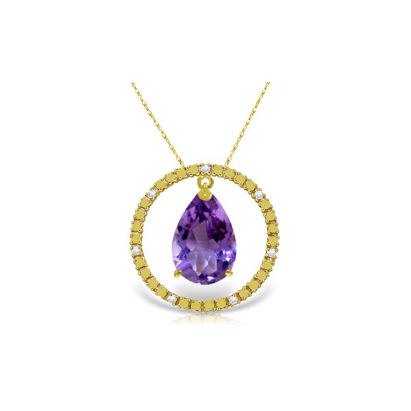 Genuine 6.6 ctw Amethyst & Diamond Necklace 14KT Yellow Gold - REF-52H9X