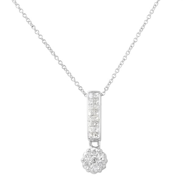 Natural 0.50 CTW Princess Diamond Necklace 14K White Gold - REF-57T6X