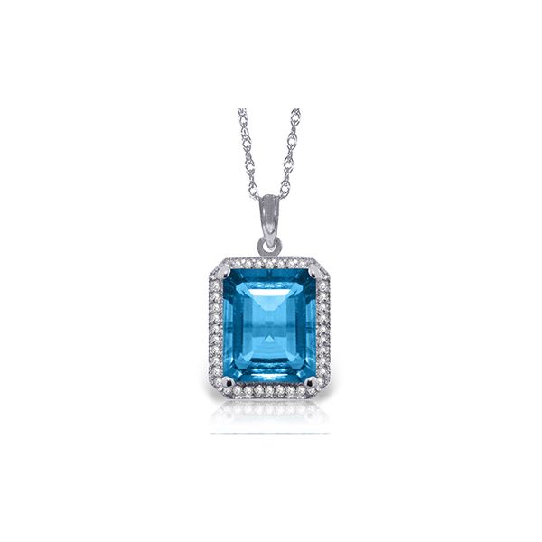 Genuine 7.8 ctw Blue Topaz & Diamond Necklace 14KT White Gold - REF-72N8R