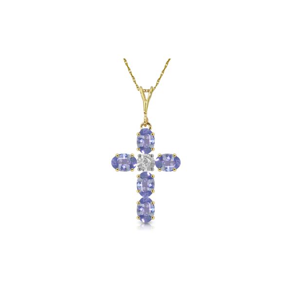 Genuine 1.75 ctw Tanzanite & Diamond Necklace 14KT Yellow Gold - REF-52F9Z