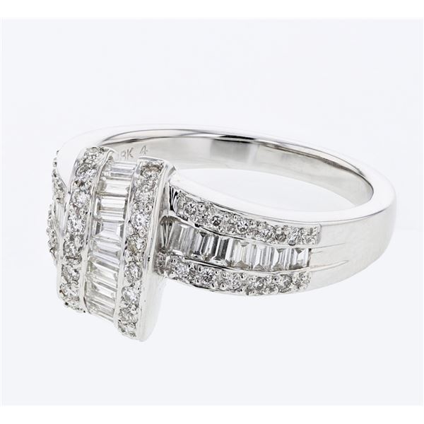Natural 0.89 CTW Baguette & Diamond Ring 18K White Gold - REF-133K2R