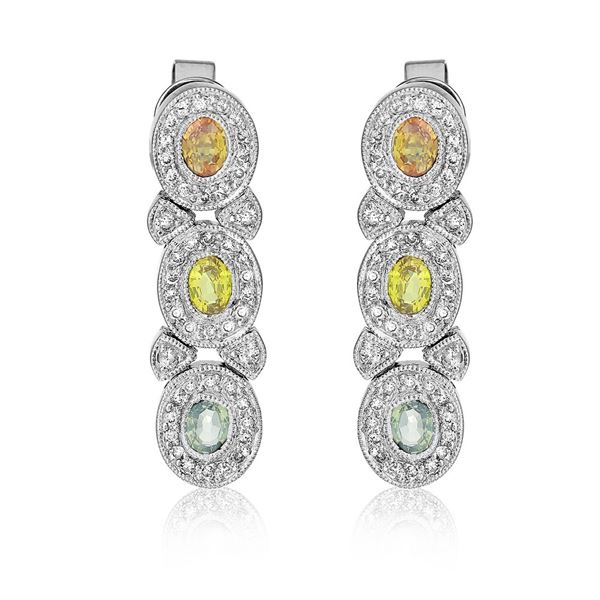 Natural 1.93 CTW Multi-Sapphire & Diamond Earrings 14K White Gold - REF-83F7M