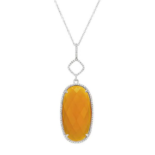 Natural 11.67 CTW Agate & Diamond Necklace 14K White Gold - REF-42K3R