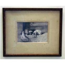 EARLY 20TH CENTURY ETECHING OF DOGS in oak