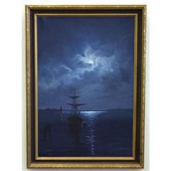 O/C, TALL SHIP PAINTING circa 1920 sight: