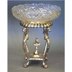 CUT GLASS BOWL AND SILVER CENTER STAND wit