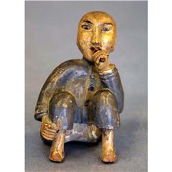 UNUSUAL CARVED CHINESE WOOD STATUE, paint 