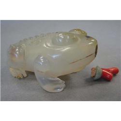 CELADON CARVED SNUFF BOTTLE length: 2 1/2"