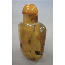 CHINESE GLASS CARVED SNUFF BOTTLE with koi