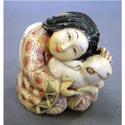 NETSUKE w/color detail artist signed girl 