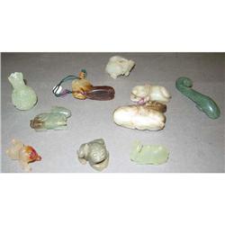 LOT OF (9) JADE AND STONE CARVINGS