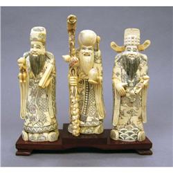 SET OF (3) CARVED BONE CHINESE STATUES wit