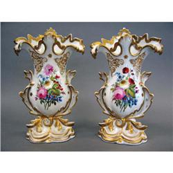 PAIR OF PORCELIAN FLORAL VASES height: 11"