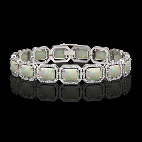 24.37 ctw Opal & Diamond Micro Pave Halo Bracelet 10k White Gold - REF-372W8H