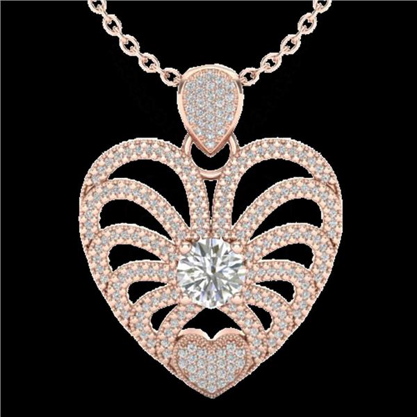 3 ctw Micro Pave VS/SI Diamond Certified Heart Necklace 14k Rose Gold - REF-477W3H