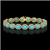 Image 1 : 11.40 ctw Turquoise & Diamond Micro Pave Halo Bracelet 10k Yellow Gold - REF-227H8R