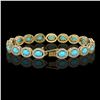 Image 2 : 11.40 ctw Turquoise & Diamond Micro Pave Halo Bracelet 10k Yellow Gold - REF-227H8R