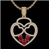 Image 2 : 3 ctw Ruby & Micro Pave Designer Heart Necklace 14k Yellow Gold - REF-134H5R