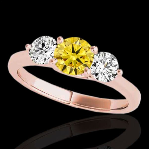 3 ctw SI/I Fancy Intense Yellow Diamond 3 Stone Ring 10k Rose Gold - REF-510F8M