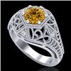 Image 1 : 1.07 ctw Intense Fancy Yellow Diamond Art Deco Ring 18k White Gold - REF-254Y5X