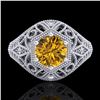 Image 2 : 1.07 ctw Intense Fancy Yellow Diamond Art Deco Ring 18k White Gold - REF-254Y5X