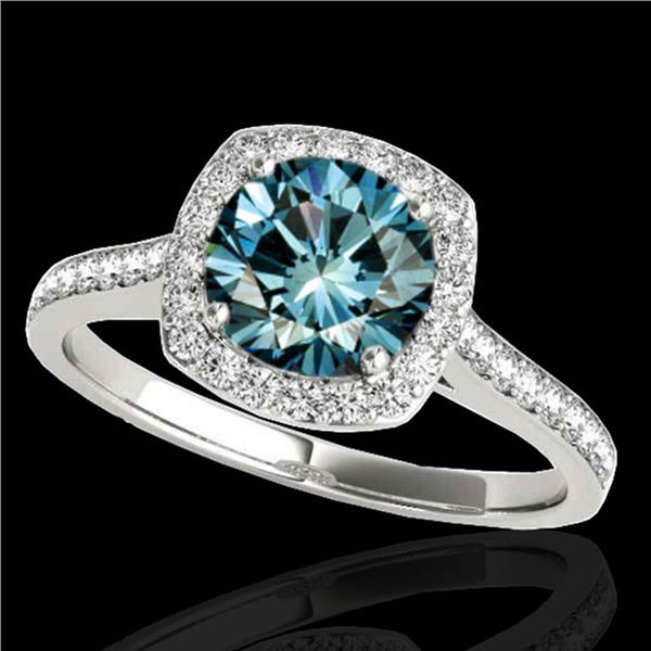 1.65 ctw SI Certified Fancy Blue Diamond Halo Ring 10k White Gold - REF-156A8N