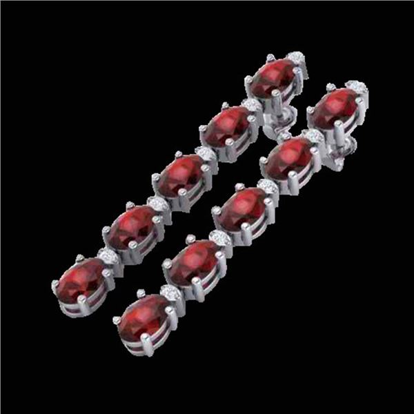 15.47 ctw Garnet & VS/SI Certified Diamond Tennis Earrings 10k White Gold - REF-74A8N