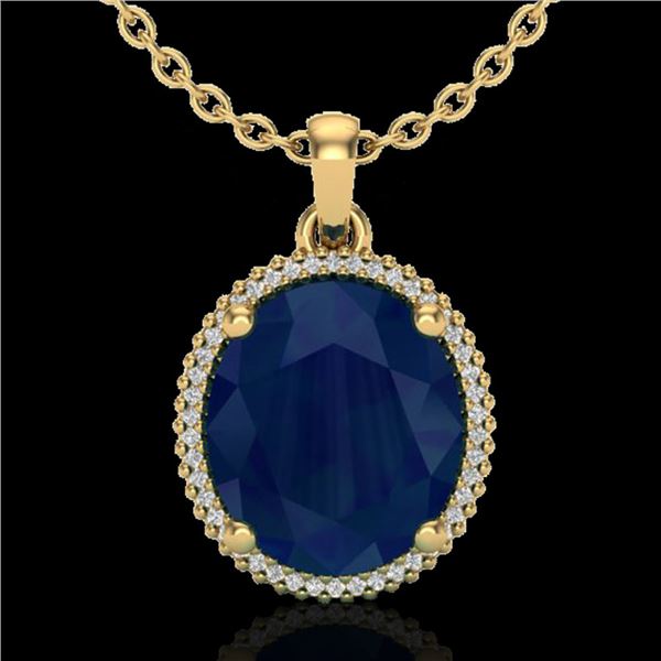 12 ctw Sapphire & Micro Pave VS/SI Diamond Necklace 18k Yellow Gold - REF-93N6F