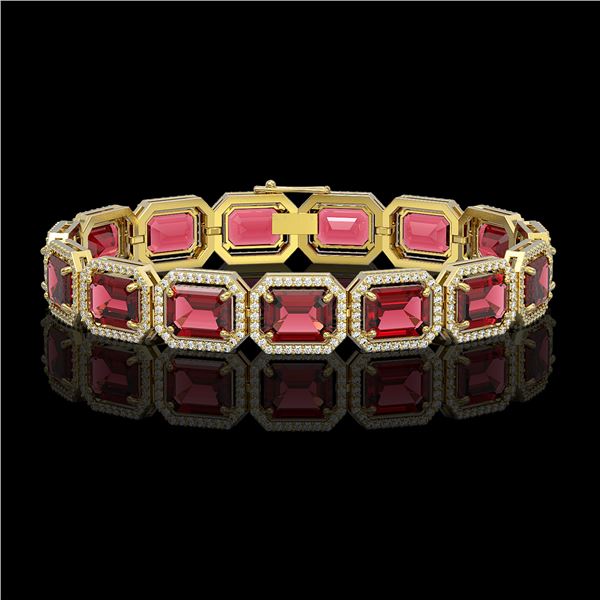 36.51 ctw Tourmaline & Diamond Micro Pave Halo Bracelet 10k Yellow Gold - REF-1181X8A