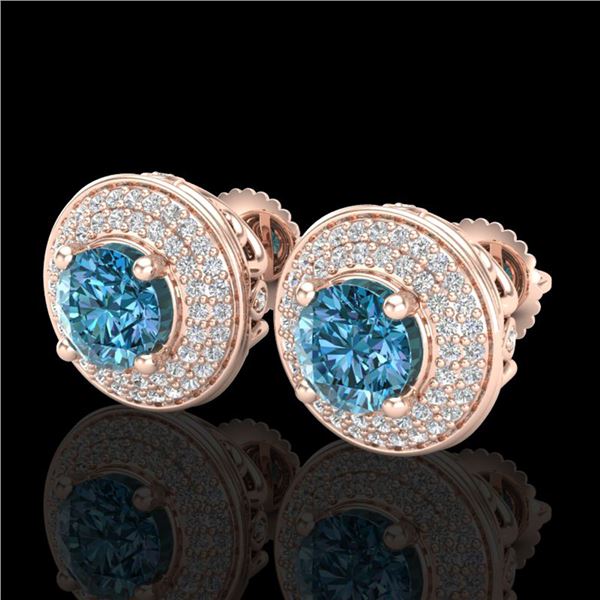 2.35 ctw Fancy Intense Blue Diamond Art Deco Earrings 18k Rose Gold - REF-263H6R