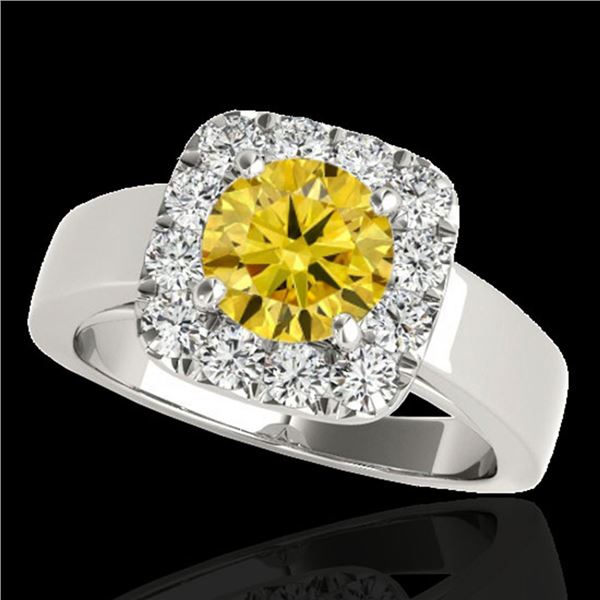 1.55 ctw Certified SI/I Fancy Intense Yellow Diamond Ring 10k White Gold - REF-190X9A