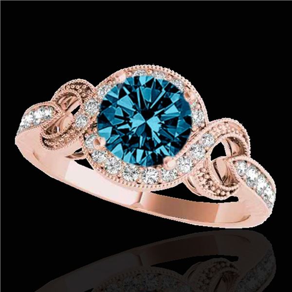 1.33 ctw SI Certified Fancy Blue Diamond Halo Ring 10k Rose Gold - REF-119X8A