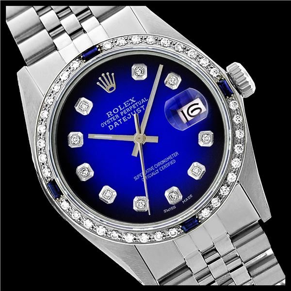 Rolex Men's Stainless Steel, QuickSet, Diam Dial & Diam/Sapphire Bezel