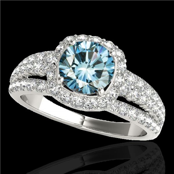 2 ctw SI Certified Blue Diamond Solitaire Halo Ring 10k White Gold - REF-135R2K