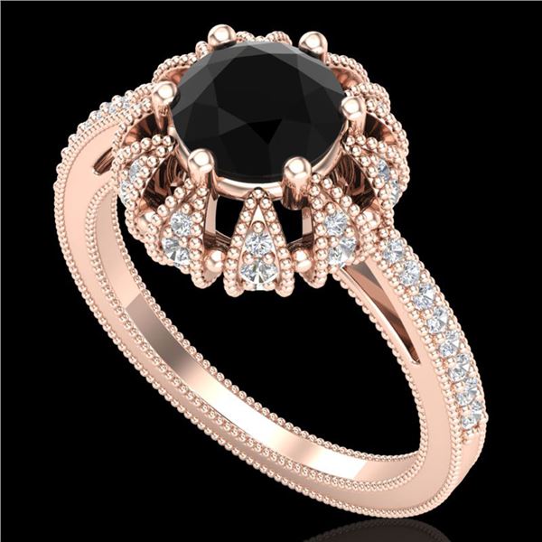 1.65 ctw Fancy Black Diamond Art Deco Micro Pave Ring 18k Rose Gold - REF-132W8H