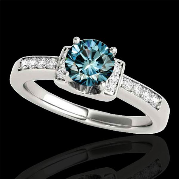 1.11 ctw SI Certified Fancy Blue Diamond Solitaire Ring 10k White Gold - REF-117R3K