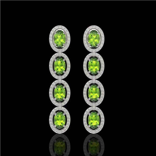 5.88 ctw Peridot & Diamond Micro Pave Halo Earrings 10k White Gold - REF-143A6N