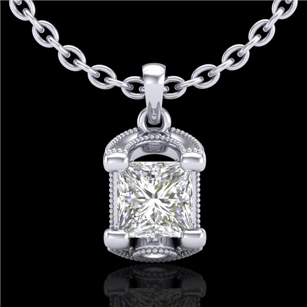 1.25 ctw Princess VS/SI Diamond Art Deco Necklace 18k White Gold - REF-330N2F