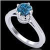 Image 1 : 1.14 ctw Fancy Intense Blue Diamond Art Deco Ring 18k White Gold - REF-156W4H