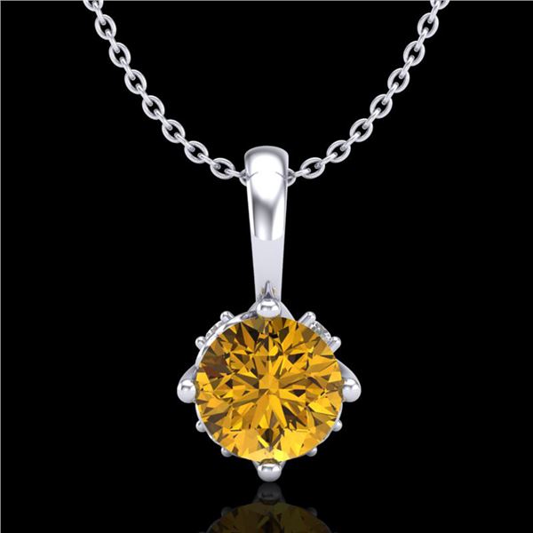 0.62 ctw Intense Fancy Yellow Diamond Art Deco Necklace 18k White Gold - REF-107H3R