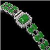 Image 2 : 12.3 ctw Jade & Diamond Bracelet 14K White Gold - REF-236K4Y