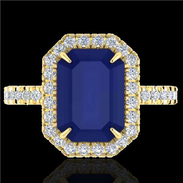 5.33 ctw Sapphire & Micro Pave VS/SI Diamond Ring 18k Yellow Gold - REF-77Y3X