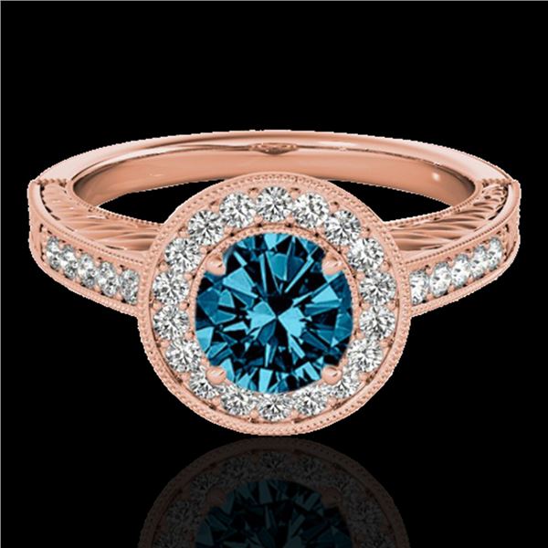 1.5 ctw SI Certified Fancy Blue Diamond Solitaire Halo Ring 10k Rose Gold - REF-150H2R