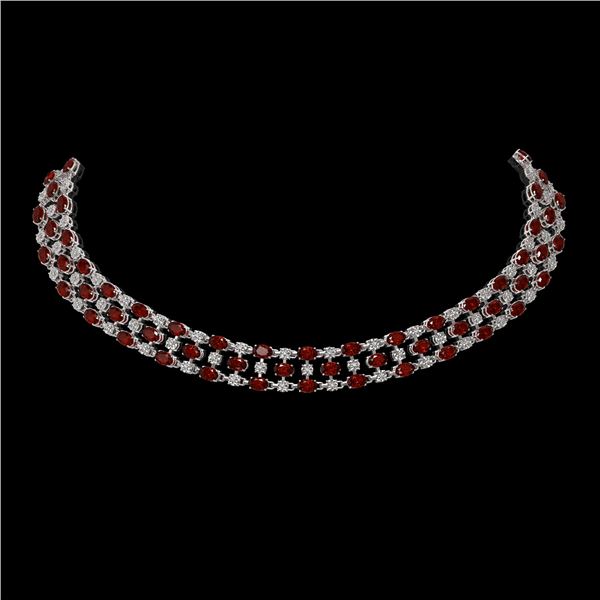 31.85 ctw Garnet & Diamond Necklace 10K White Gold - REF-427M3G