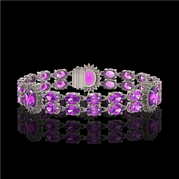 15.62 ctw Amethyst & Diamond Bracelet 14K White Gold - REF-254F5M