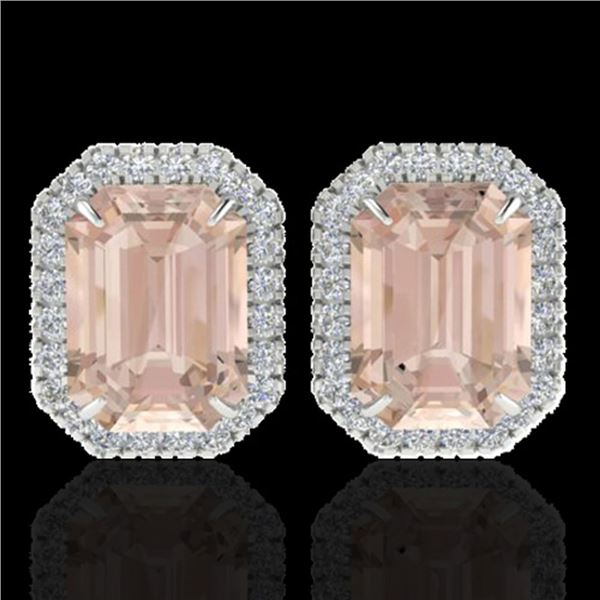 8.40 ctw Morganite & Micro Pave VS/SI Diamond Earrings 18k White Gold - REF-210N8F