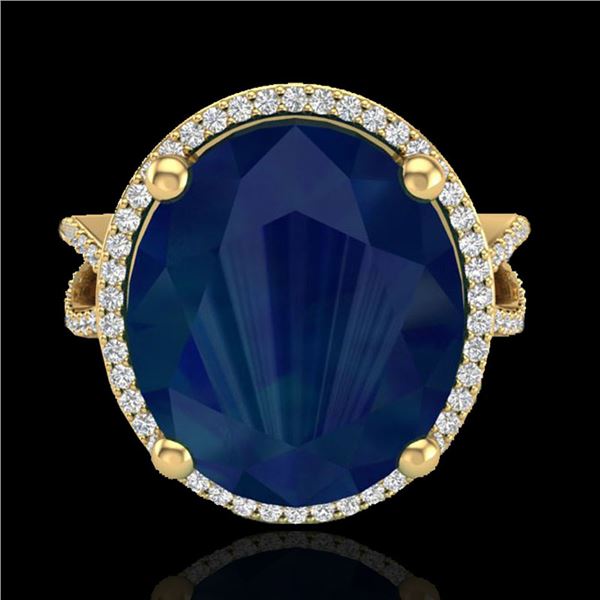 12 ctw Sapphire & Micro Pave VS/SI Diamond Ring 18k Yellow Gold - REF-143Y6X