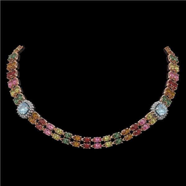 43.35 ctw Sapphire & Diamond Necklace 14K Rose Gold - REF-527X3A