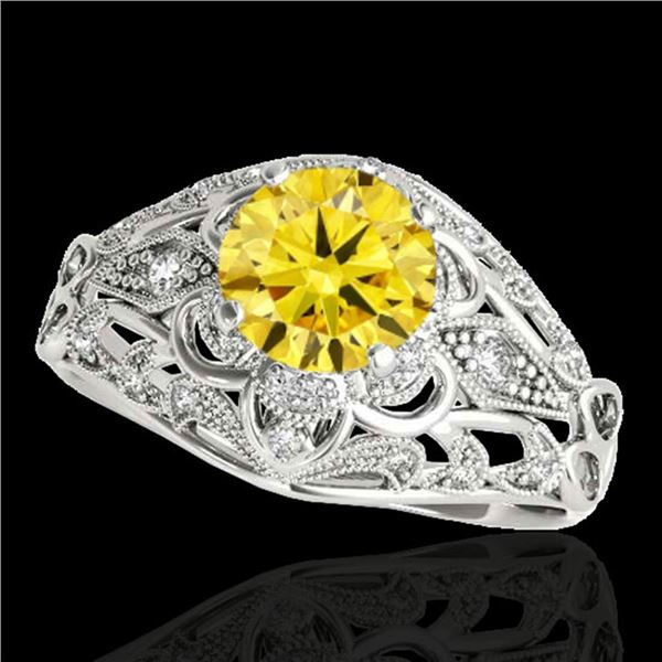 1.36 ctw Certified SI Intense Yellow Diamond Antique Ring 10k White Gold - REF-197H8R