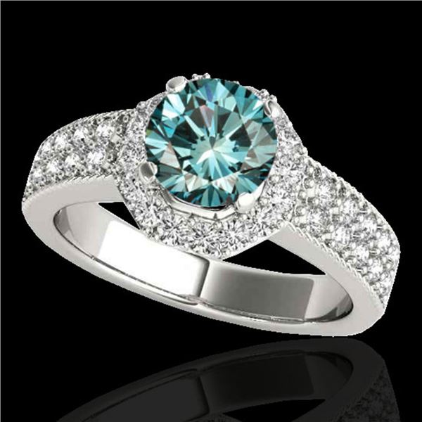 1.4 ctw SI Certified Fancy Blue Diamond Solitaire Halo Ring 10k White Gold - REF-129K4Y